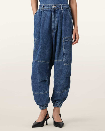 AllSaints Sol Tapered Denim Cargo Jeans Women's Mid Indigo Women's