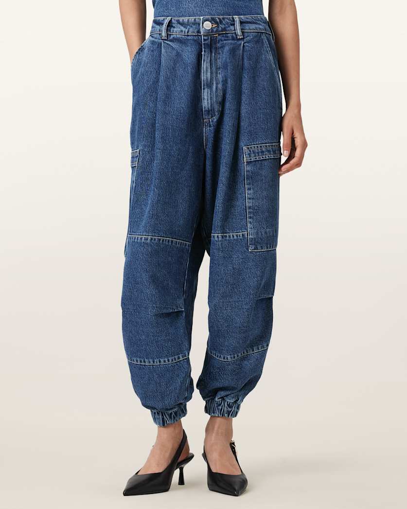 AllSaints Sol Tapered Denim Cargo Jeans Women's Mid Indigo Women's