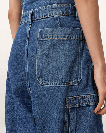 AllSaints Sol Tapered Denim Cargo Jeans Women's Mid Indigo Women's