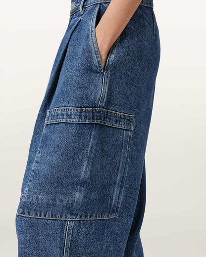 AllSaints Sol Tapered Denim Cargo Jeans Women's Mid Indigo Women's