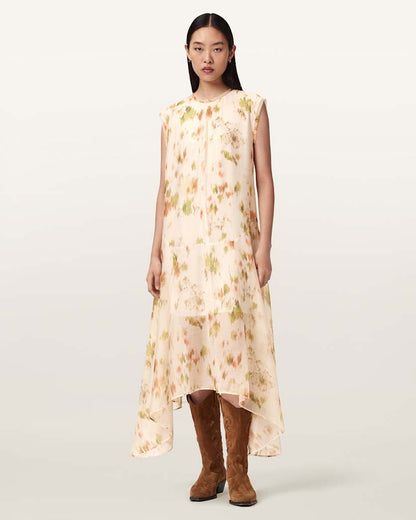 AllSaints Tanner Floral Midi Dress Women's Wildflower White Women's