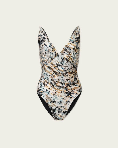 AllSaints Saph Animal Print V Neck Swimsuit Women's Canter Fawn Brown Women's