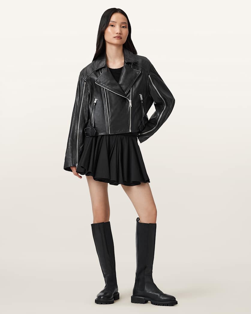 AllSaints Masone Leather Biker Jacket Women's Black Women's