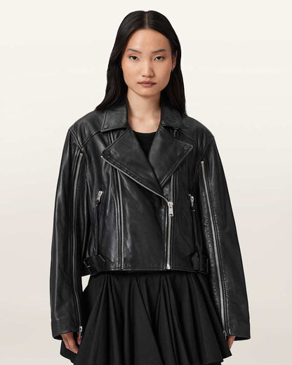 AllSaints Masone Leather Biker Jacket Women's Black Women's