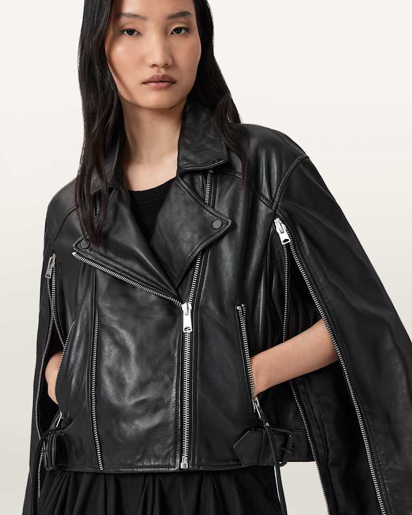 AllSaints Masone Leather Biker Jacket Women's Black Women's