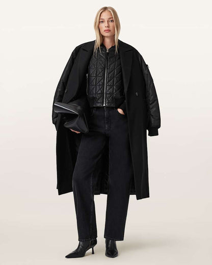 AllSaints Paulah Wool Blend Double Breasted Coat Women's Black Women's