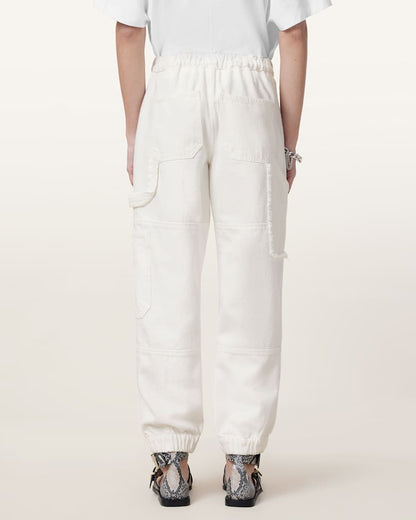 AllSaints Mila Tapered Frayed Cargo Denim Pants Women's Off White Women's