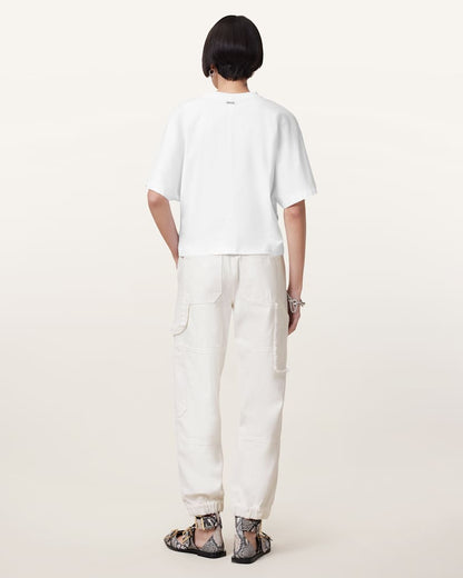 AllSaints Mila Tapered Frayed Cargo Denim Pants Women's Off White Women's