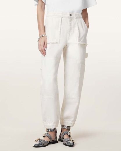 AllSaints Mila Tapered Frayed Cargo Denim Pants Women's Off White Women's