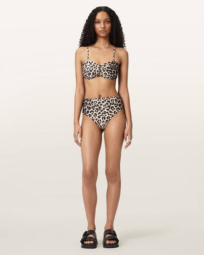 AllSaints Court Strapless Animal Print Bikini Top Women's Leppo Brown Women's
