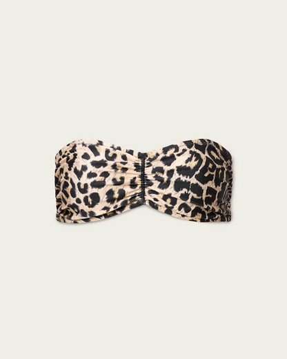 AllSaints Court Strapless Animal Print Bikini Top Women's Leppo Brown Women's