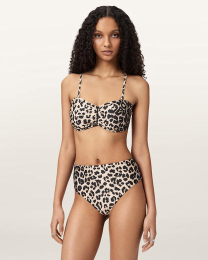 AllSaints Court Strapless Animal Print Bikini Top Women's Leppo Brown Women's