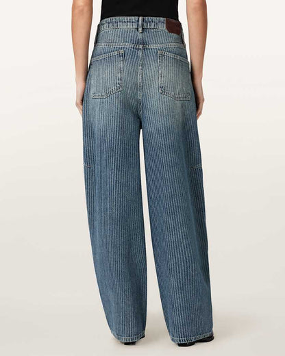 AllSaints Carter Stripe Mid Rise Denim Jeans Women's Titan Blue Women's