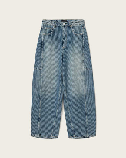 AllSaints Carter Stripe Mid Rise Denim Jeans Women's Titan Blue Women's