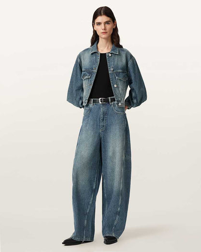 AllSaints Carter Stripe Mid Rise Denim Jeans Women's Titan Blue Women's