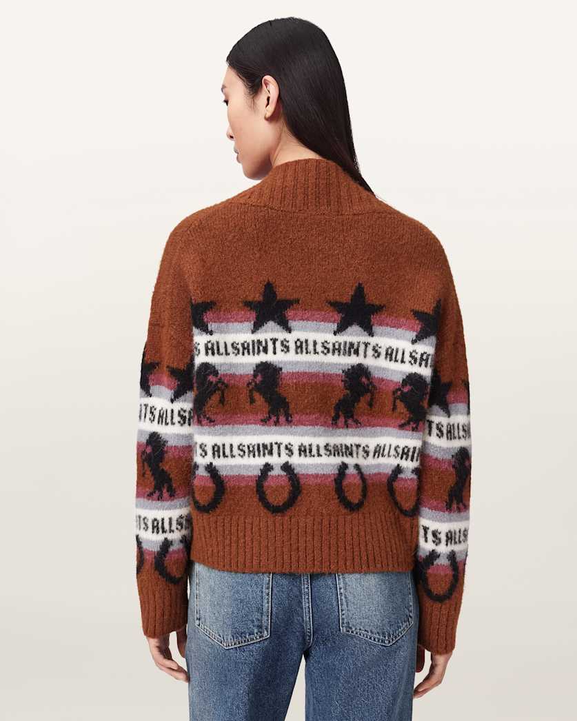 AllSaints Epona Jacquard Cardigan Women's Cognac Brown Women's