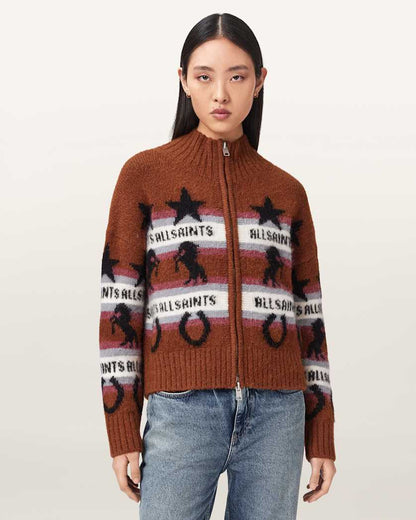 AllSaints Epona Jacquard Cardigan Women's Cognac Brown Women's