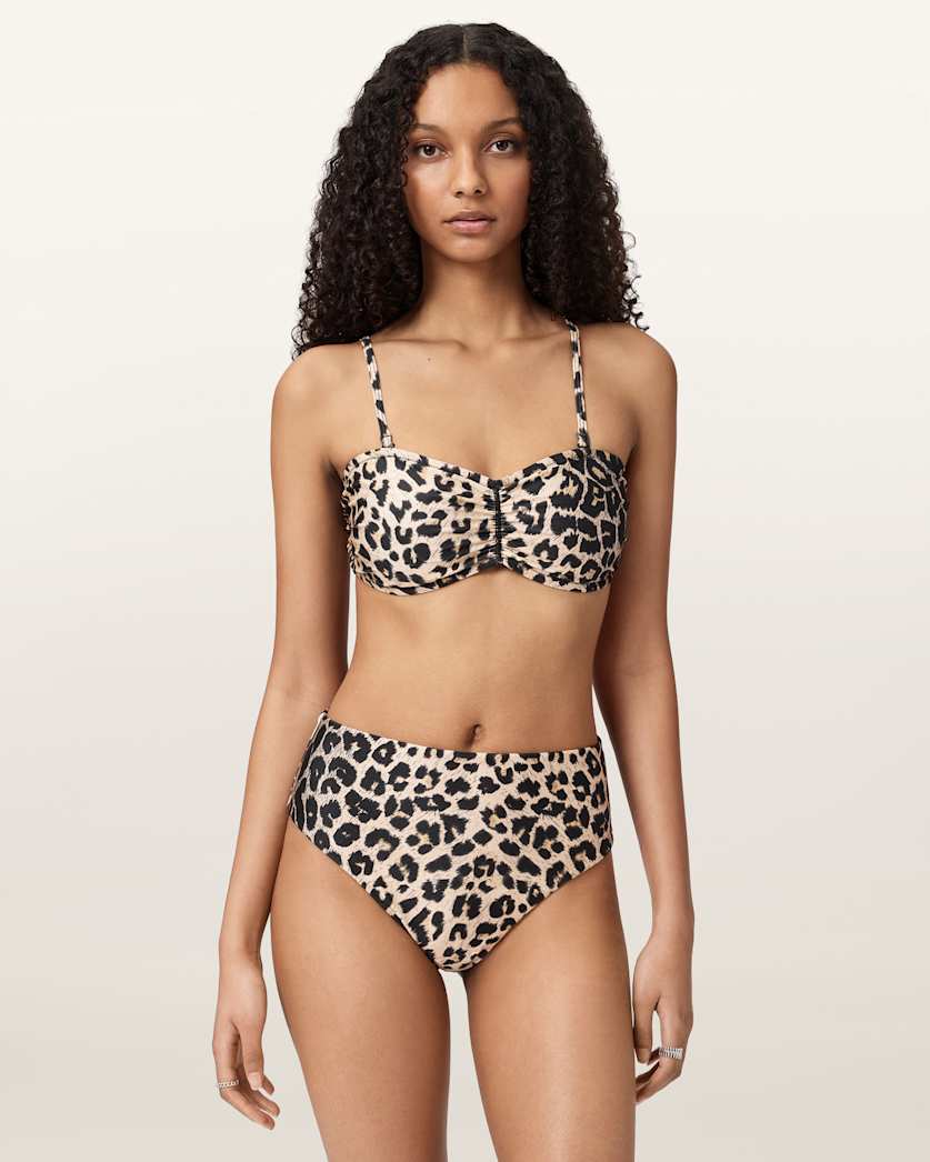 AllSaints Talaria High Rise Animal Print Bikini Bottoms Women's Leppo Brown Women's