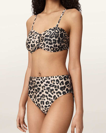 AllSaints Talaria High Rise Animal Print Bikini Bottoms Women's Leppo Brown Women's