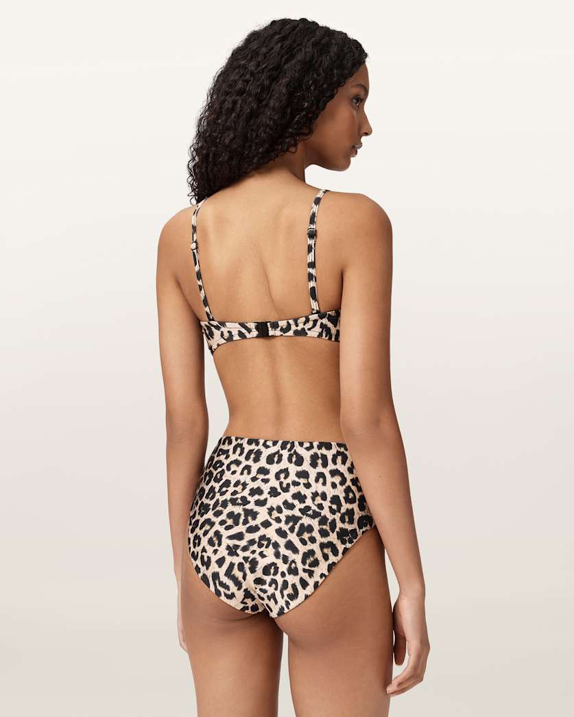 AllSaints Talaria High Rise Animal Print Bikini Bottoms Women's Leppo Brown Women's