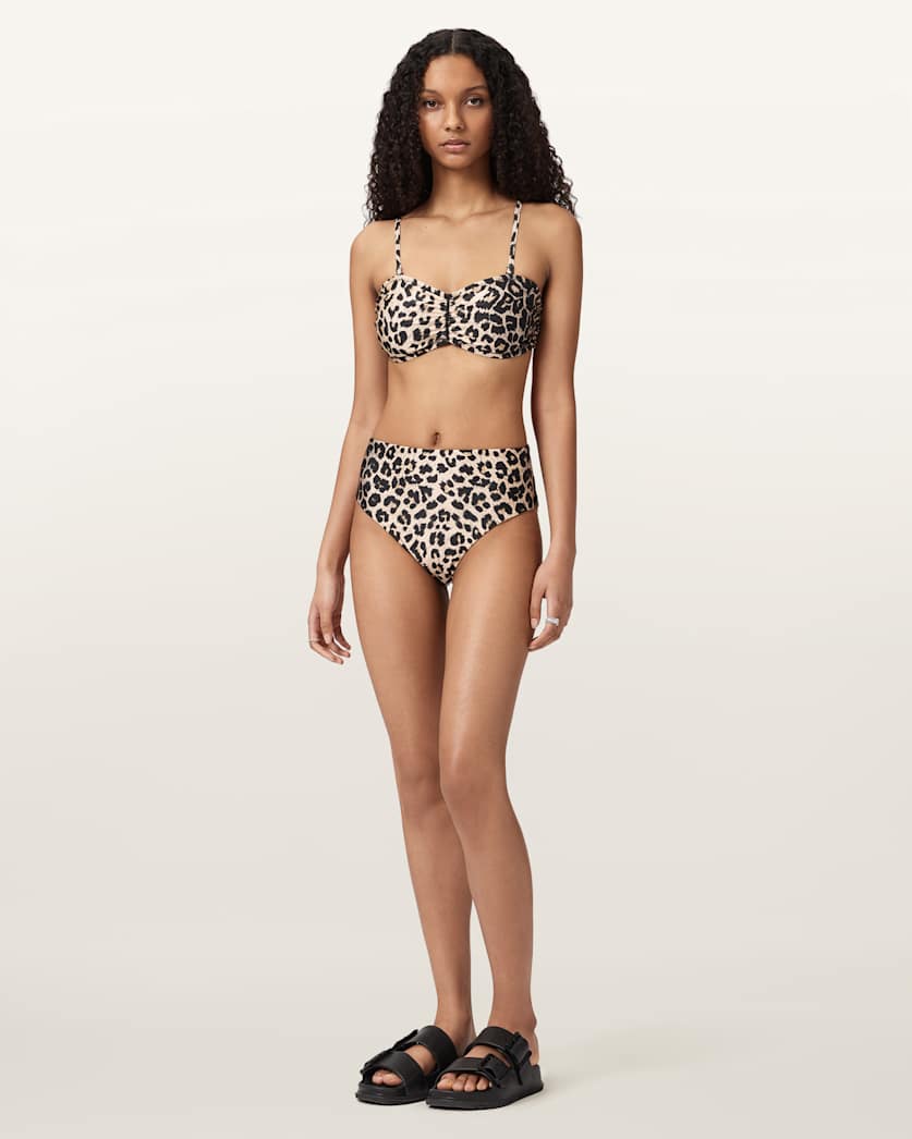 AllSaints Talaria High Rise Animal Print Bikini Bottoms Women's Leppo Brown Women's