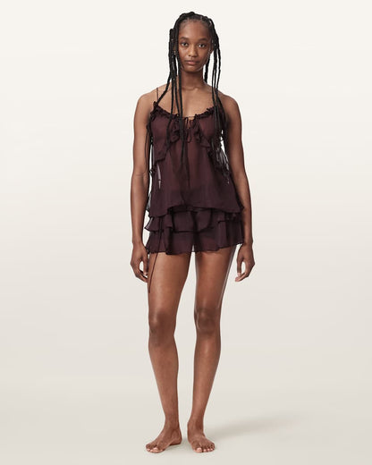 AllSaints Nyx Silk Smocked Shorts Women's Jardinia Deep Grn Women's
