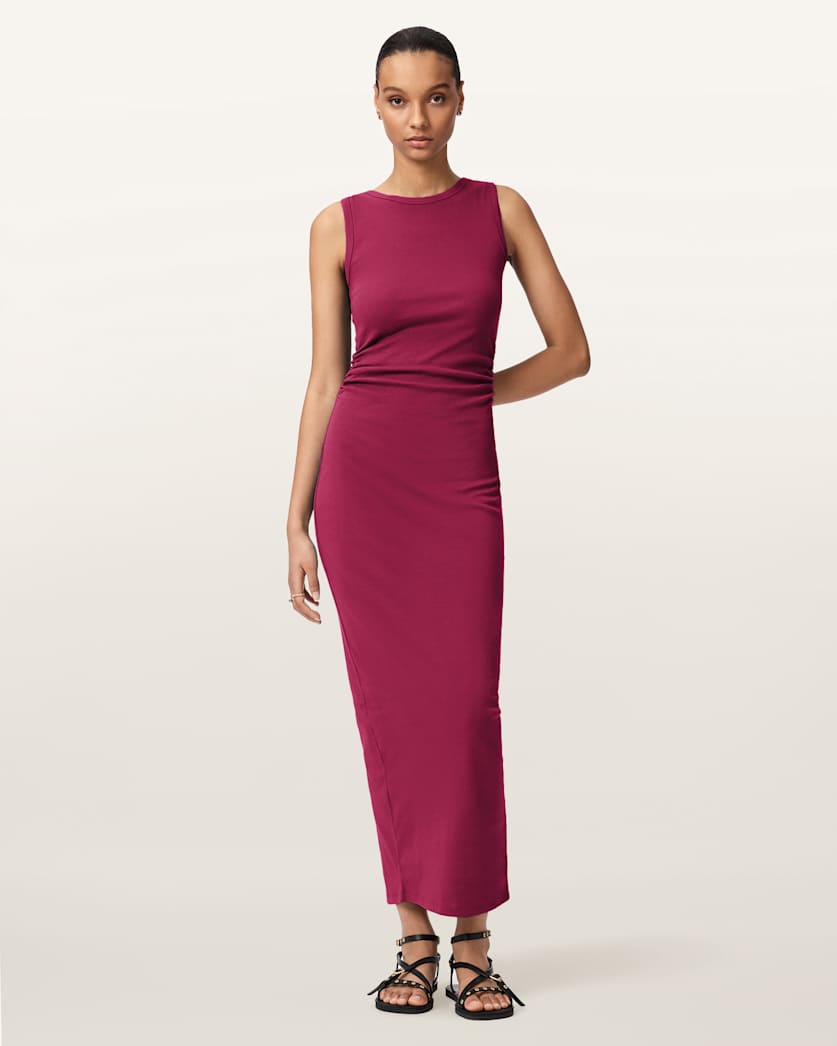 AllSaints Katarina Bodycon Maxi Dress Women's Pop Raspberry Pink Women's