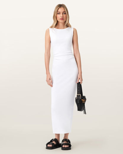 AllSaints Katarina Boat Neck Bodycon Fit Maxi Dress Women's Optic White Women's