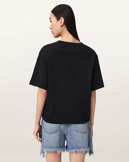 AllSaints Sofia Lisa Boxy Embroidered T Shirt Women's Black Women's