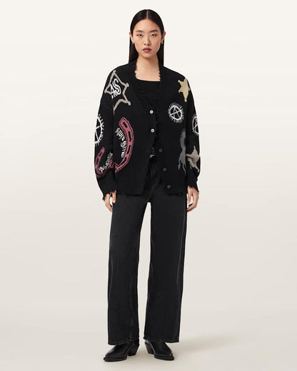AllSaints Hester Jacquard Cardigan Women's Black Women's