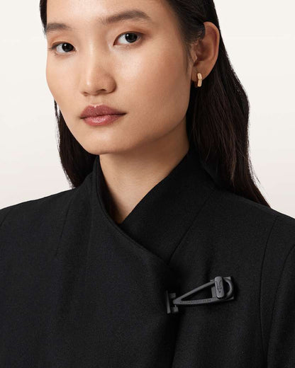 AllSaints Riley Wrap Around Belted Long Line Coat Women's Black Women's