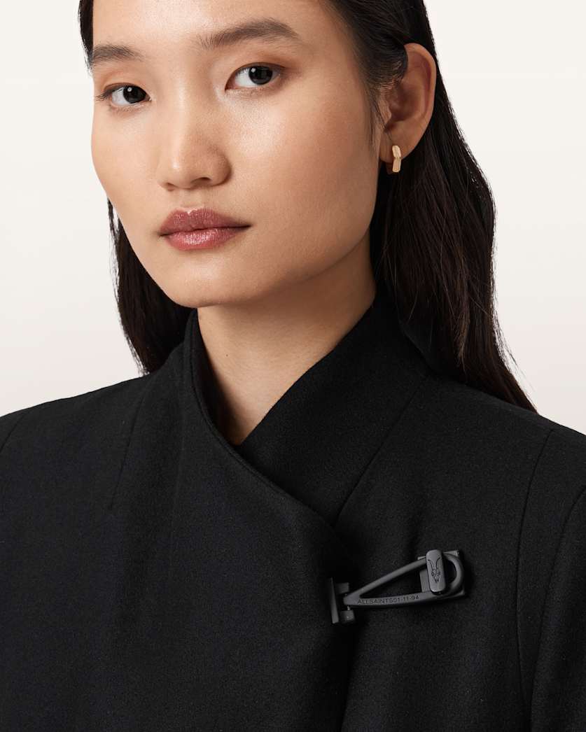 AllSaints Riley Wrap Around Belted Long Line Coat Women's Black Women's