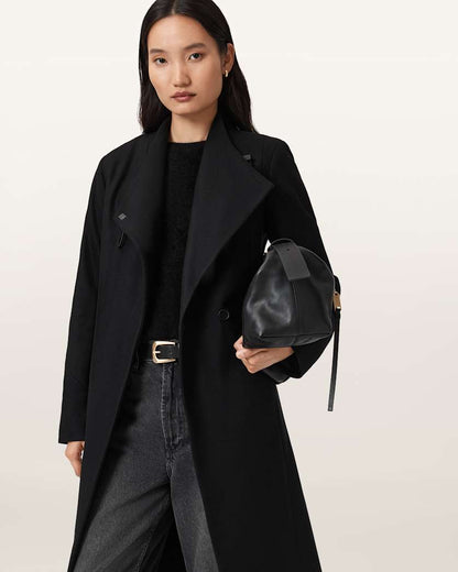 AllSaints Riley Wrap Around Belted Long Line Coat Women's Black Women's