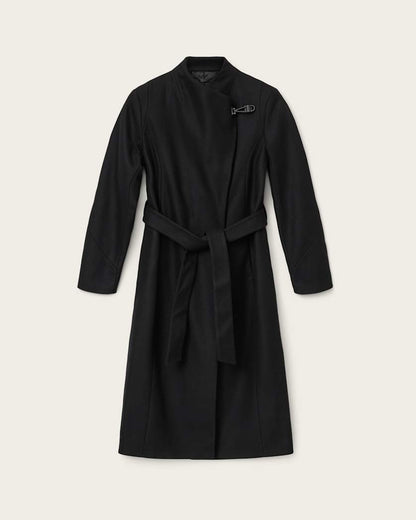 AllSaints Riley Wrap Around Belted Long Line Coat Women's Black Women's
