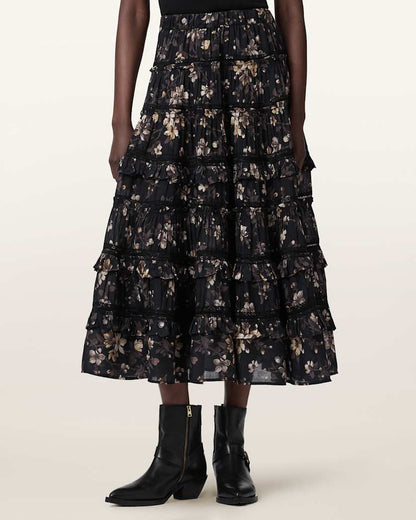 AllSaints Talia Printed Midi Skirt Women's Vine Black Women's