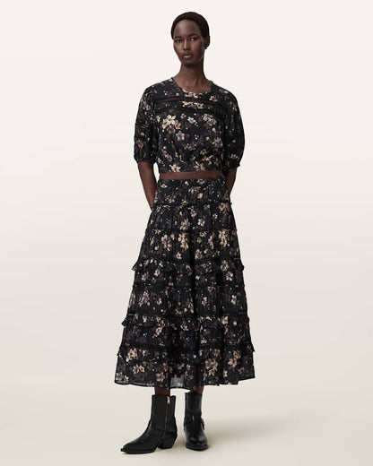 AllSaints Talia Printed Midi Skirt Women's Vine Black Women's