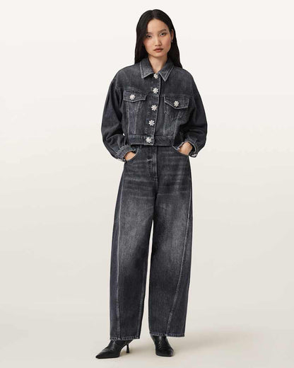 AllSaints Carter Barrel Denim Jeans Women's Washed Black Women's