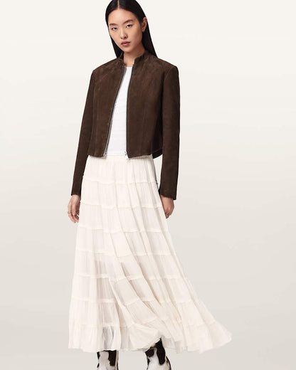 AllSaints Eva Tiered Midi Skirt Women's Paprika Red Women's