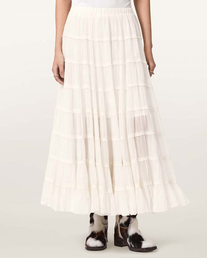 AllSaints Eva Tiered Midi Skirt Women's Paprika Red Women's