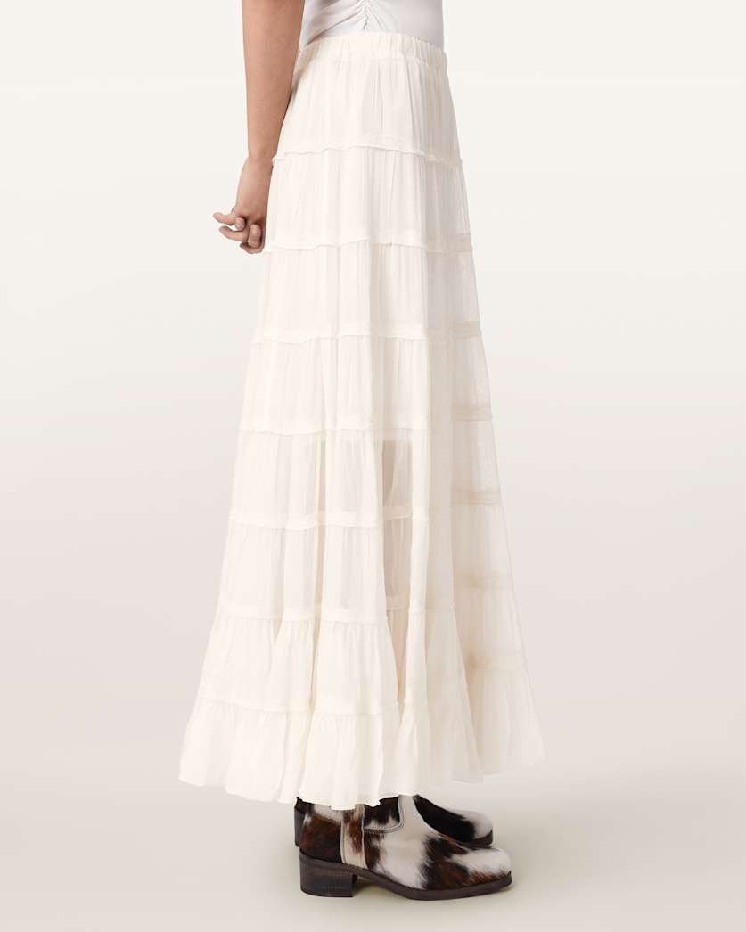 AllSaints Eva Tiered Midi Skirt Women's Paprika Red Women's