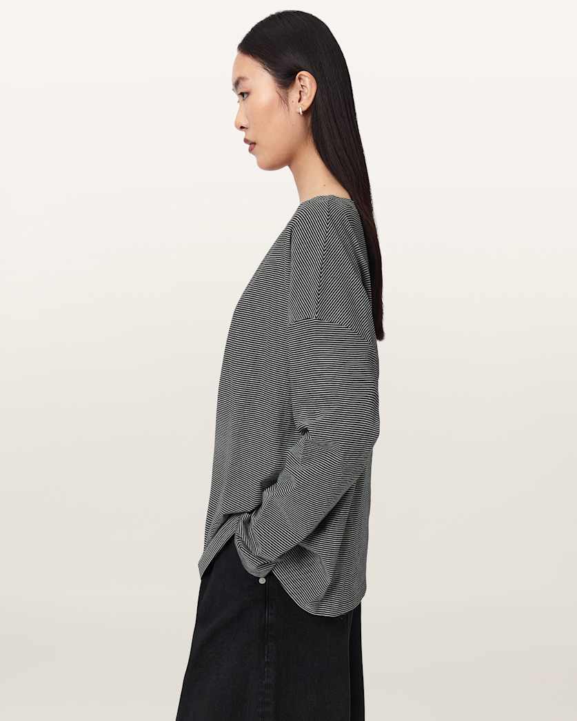 AllSaints Rita Long Sleeve Striped T Shirt Women's Black/White Women's