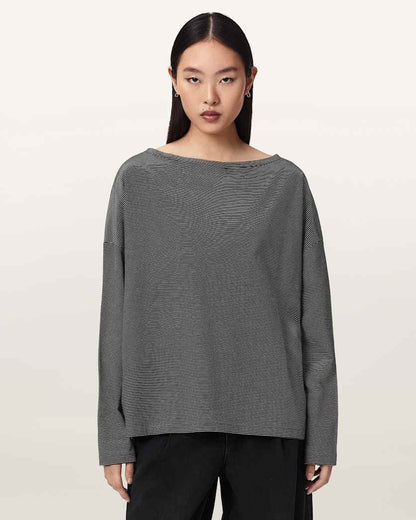 AllSaints Rita Long Sleeve Striped T Shirt Women's Black/White Women's