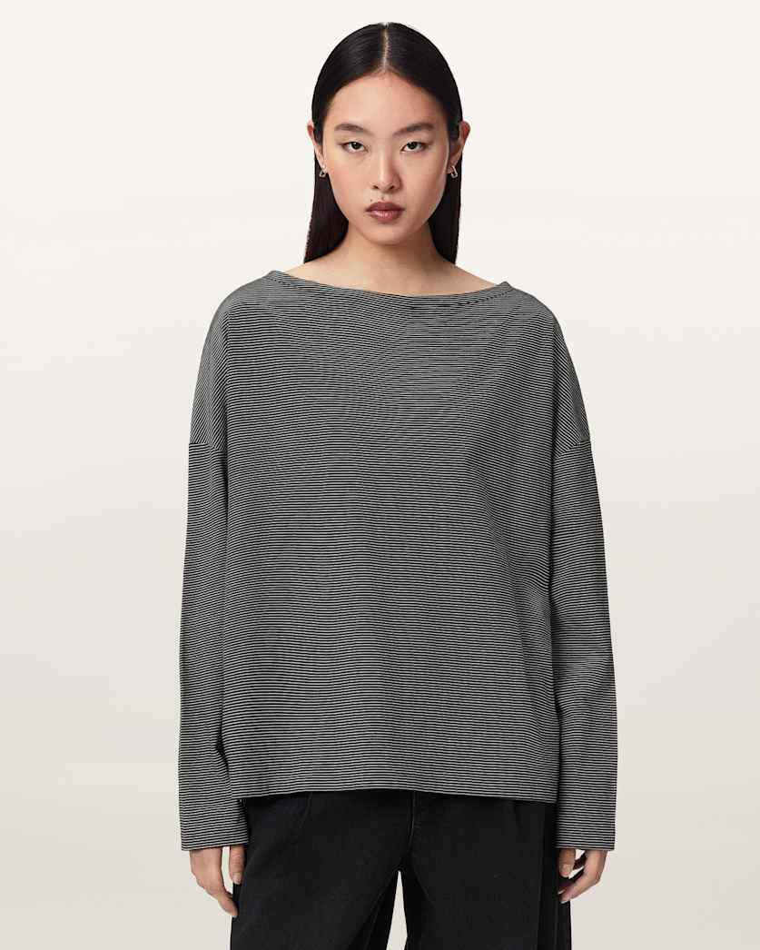AllSaints Rita Long Sleeve Striped T Shirt Women's Black/White Women's