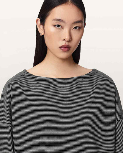 AllSaints Rita Long Sleeve Striped T Shirt Women's Black/White Women's