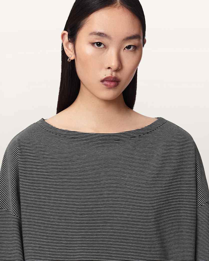 AllSaints Rita Long Sleeve Striped T Shirt Women's Black/White Women's