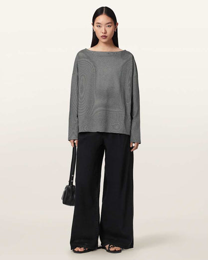 AllSaints Rita Long Sleeve Striped T Shirt Women's Black/White Women's