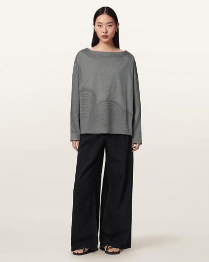 AllSaints Rita Long Sleeve Striped T Shirt Women's Black/White Women's