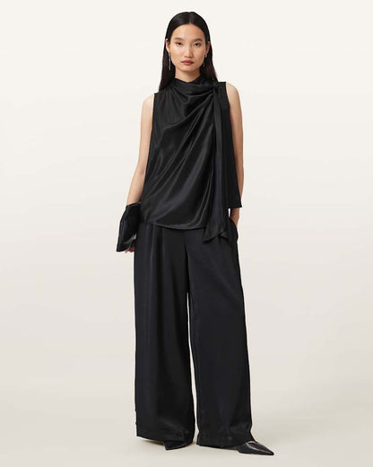 AllSaints Herela Silk Blend Shirt Women's Black Women's