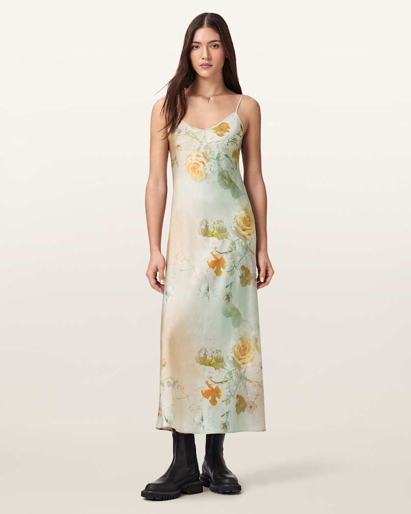 AllSaints Bryony Floral Slip Dress Women's Haze Blush Pink Women's