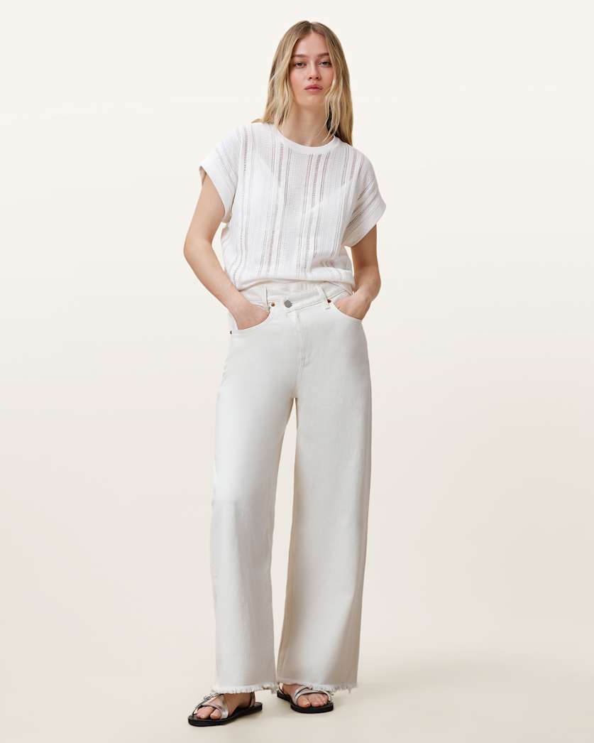 AllSaints Aki Crossover Wide Leg Denim Jeans Women's Chalk White Women's